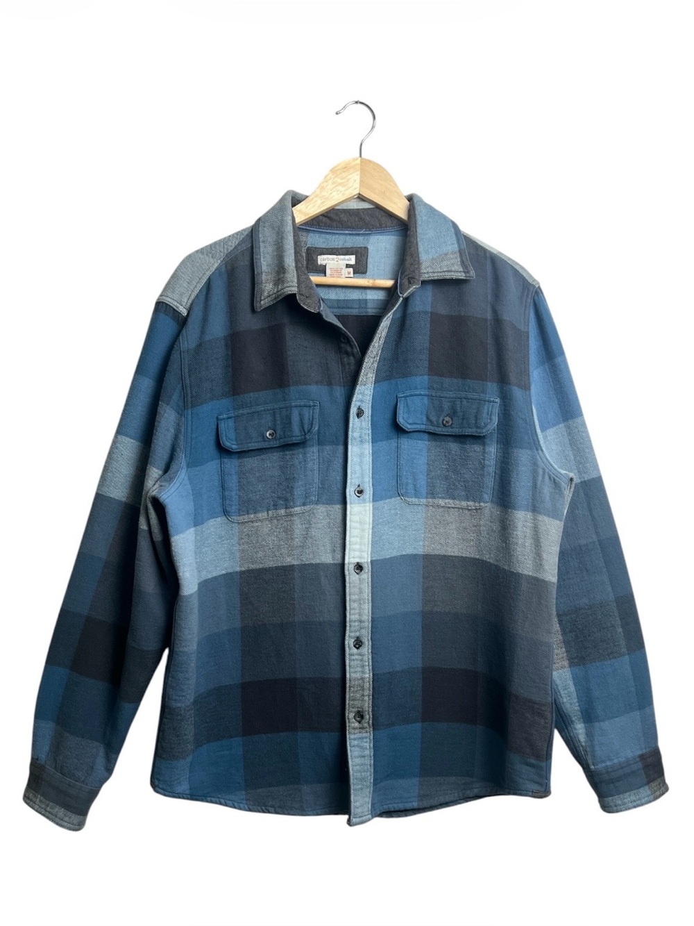Carbon2Cobalt Men’s Plaid Flannel Shirt Blue Gray Cotton M